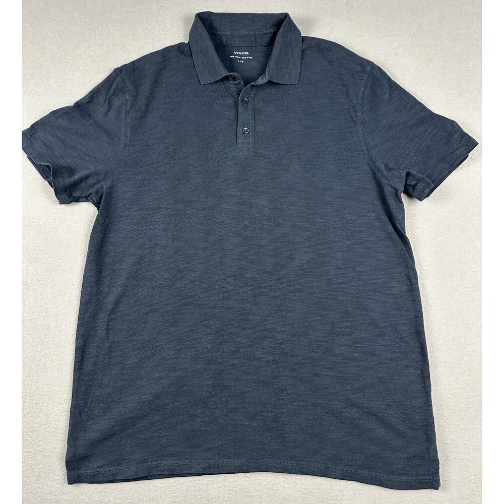 Vince Men’s Navy Blue Slub Short Sleeve Polo Sz L Preppy Academia Natural Fiber